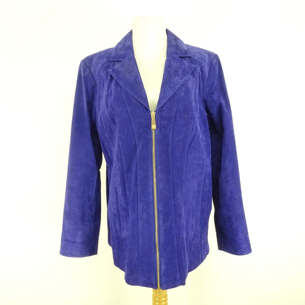 Dennis Basso Blue Suede Leather Jacket - Medium